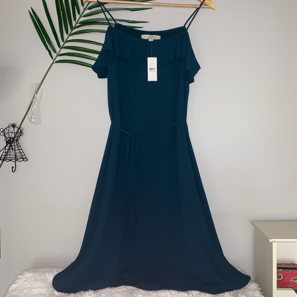 NWT Loft Cold Shoulder aqua/green dress